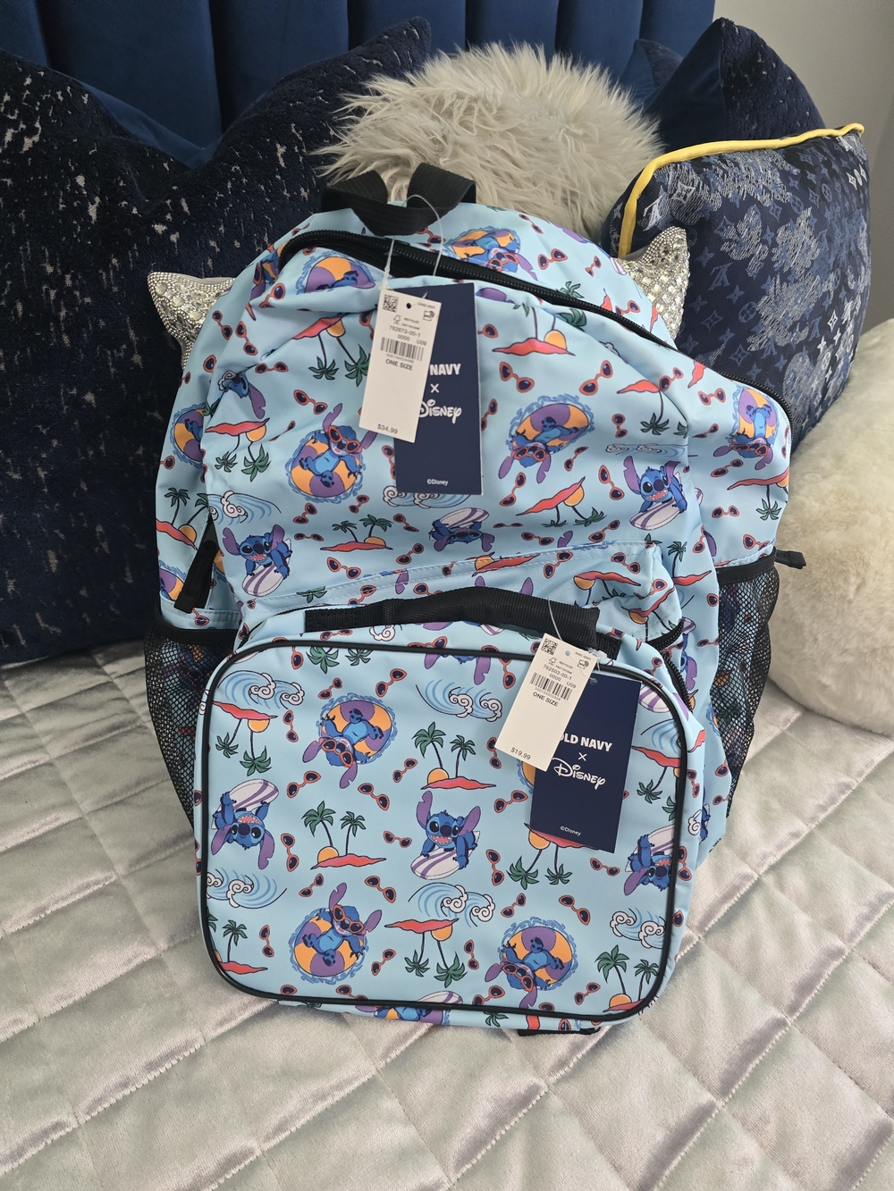Blue Stitch Kids Backpack & Lunch Bag Beach Print